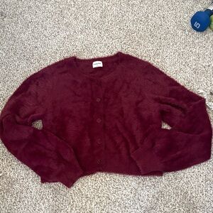 Sunday Best Burgundy Fuzzy Button-Front Cardigan